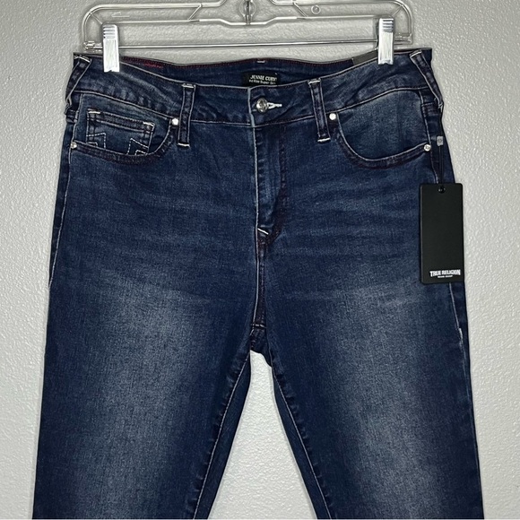 True Religion Jennie Curvy Midrise Super Skinny Women 30 Blue Red Stitch NWT - Picture 2 of 9